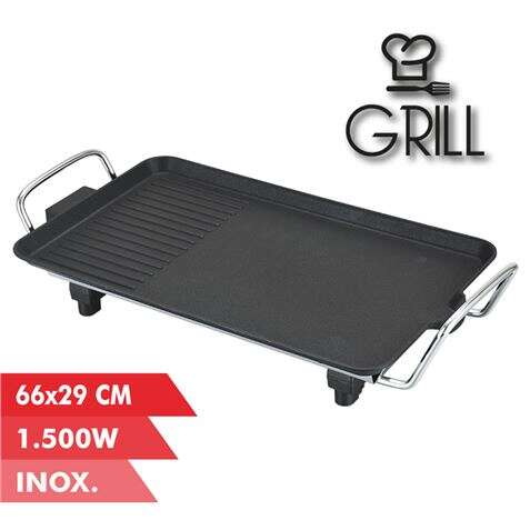 Muvip Plancha De Asar Electrica 1500W - 2 Zonas Lisa Y Grill - Placa Antiadherente - Asas Tacto Frio - Termostato Extraible - Superficie 66X29Cm