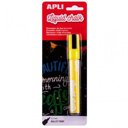 Apli Marcador De Tiza Líquida Punta Redonda 5,5Mm Amarillo Blíster 1 Ud