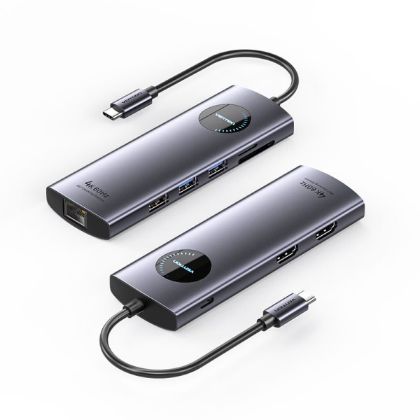 Vention Docking Station 9 En 1 Usb-C A 2Xhdmi/2Xusb3.0/Usb 2.0/Rj45/Sd/Tf/Pd 100W - 0.15M - Color Gris