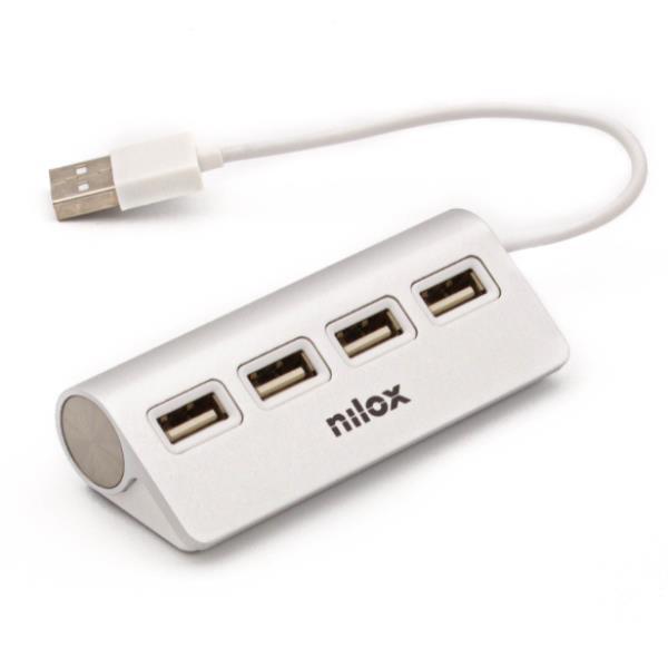 Nilox Hub 4 Puertos Usb 2.0 Cable 15,5 Cm  Aluminio Blanco
