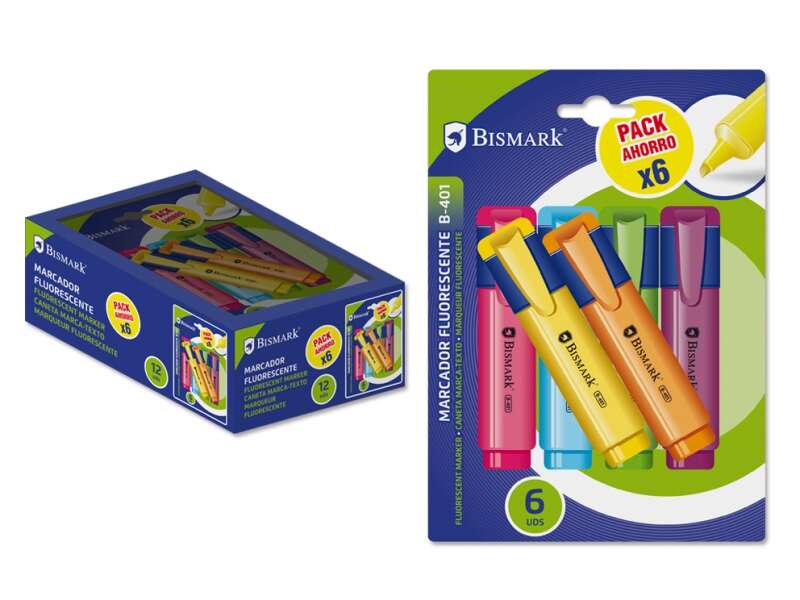 Bismark Pack De 6 Marcadores Fluorescentes Neon - Tinta De Secado Rapido - Ideal Para Subrayar Y Resaltar - Diseño Ergonomico - Larga Duracion
