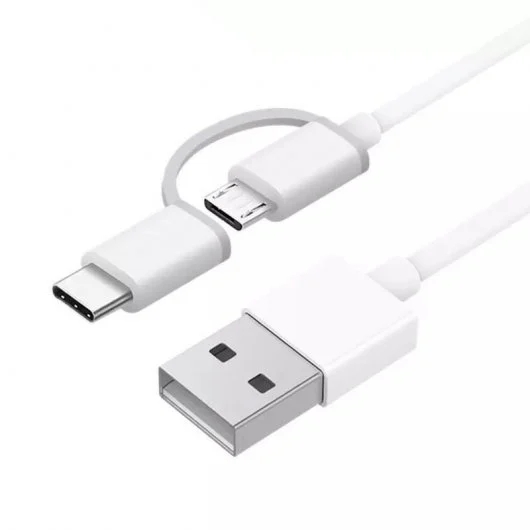 Xiaomi Cable Usb-A A Microusb Con Adaptador A Usb-C - Longitud 1M - Color Blanco