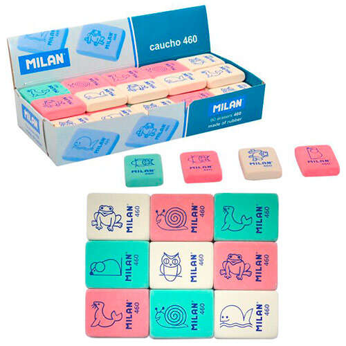 Milan 460 Goma De Borrar Rectangular Flexible - Miga De Pan - Caucho Sintetico - Dibujos Infantiles - Colores Surtidos
