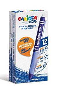 Carioca Bolígrafo Tinta Borrable Oops Retráctil Monocolor Azul Caja 12 Ud