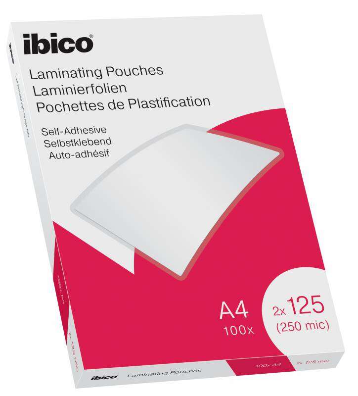 Ibico Caja De 100 Laminas De Plastificar Autoadhesivas A4 125 Micras  - Acabado Cristalino De Alto Brillo - Plastifica Papel, Fotos, Tarjetas De Visita - Color Transparente
