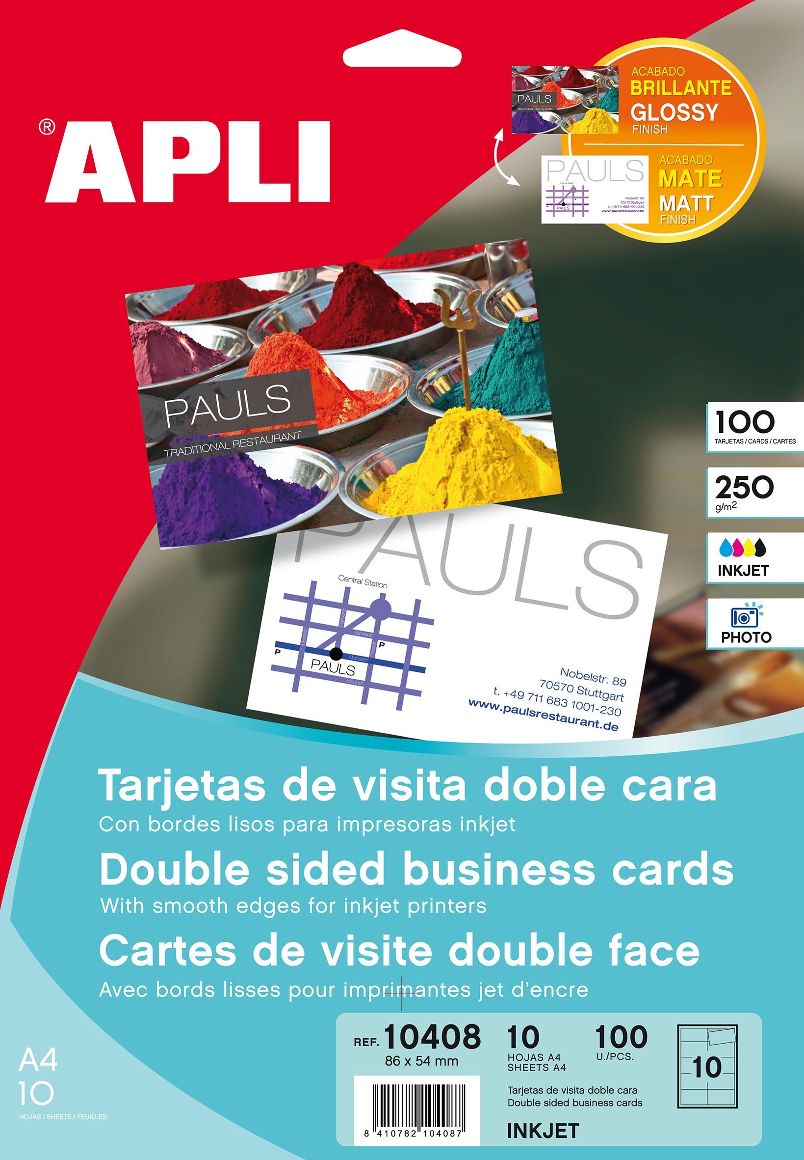 Apli Tarjetas Visita Doble Cara Blanco Para Inkjet, Láser Y Fotocopiadoras / 210 X 297Mm / Microperforado 250Gr 10 Hojas