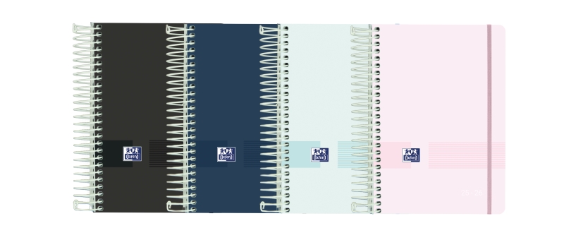Oxford Live & Go Agenda Escolar 25/26 Espiral Dia Pagina - Tamaño 8º - Tapa De Plastico Opaco - Esquinas Microperforadas - Espacio Para Notas - Cierre Con Goma - Colores Surtidos