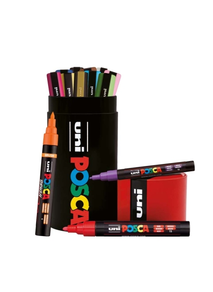 Posca Lata Metalica Con 13 Marcadores De Pintura - 4X Pc-5M, 5X Pc-3M, 4X Pc-5Br - Tinta Base Al Agua - No Permanente - Resistente A La Luz - Colores Surtidos