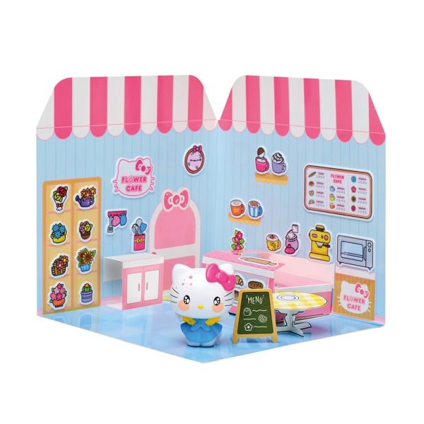 Comansi Sticker House Hello Kitty Flower Cafe - Incluye Figura - Stickers Lavables -  Escenario Adorable - Juego Creativo