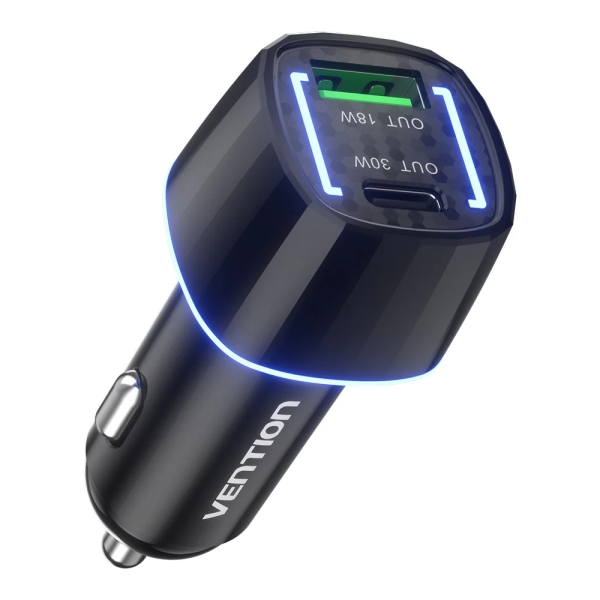 Vention Cargador De Coche Para Smartphone - 48W - Usb-C - Usb-A - Power Delivery 3.0 - Qualcomm 3.0 - Color Negro