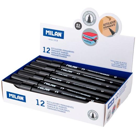 Milan Rotulador Permanente Punta Redonda Ø4Mm Negro Caja 12 Ud