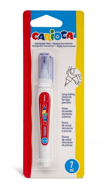 Carioca Boligrafo Corrector 7Ml - Punta De Metal Resistente Y Precisa - Apto Para Todo Tipo De Papel - Secado Rapido - Color Blanco
