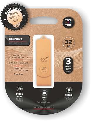 Techonetech Ecotech Memoria Usb 2.0 32Gb (Pendrive) - Fabricado Con Paja De Trigo