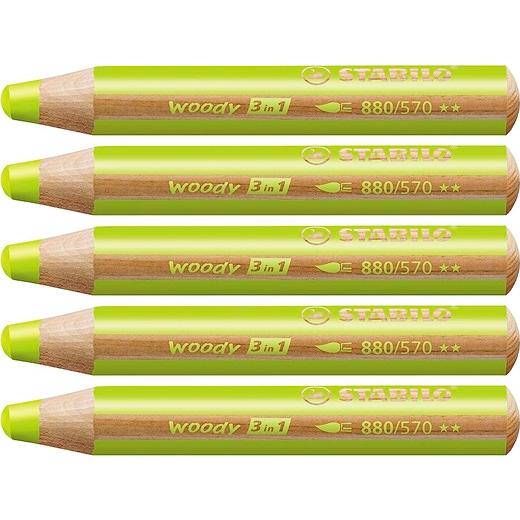 Stabilo Lápices De Colores Woody 3 En 1 Verde Hoja Estuche 5 Ud