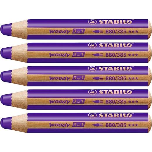 Stabilo Lápices De Colores Woody 3 En 1 Violeta Estuche 5 Ud