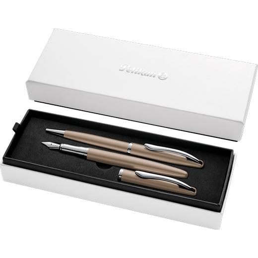 Pelikan Set Bolígrafo + Estilográfica Jazz Noble Elegance Tinta Azul Color Pardo Estuche De Regalo