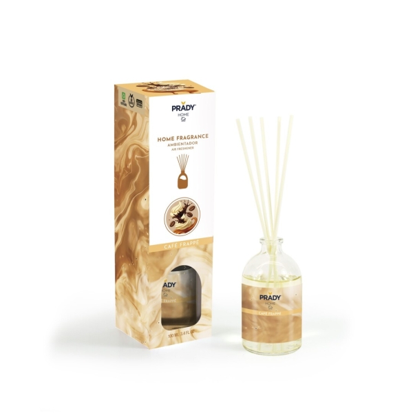 Prady Ambientador Mikado Cafe Frappe - Frasco De Cristal 100 Ml Y Varitas Difusoras