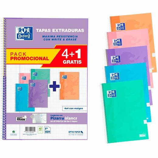 Oxford Cuaderno Espiral Write&Erase 80H Folio 4X4Mm C/Margen T/Extradura C/Surtidos Pastel Pack 4+1