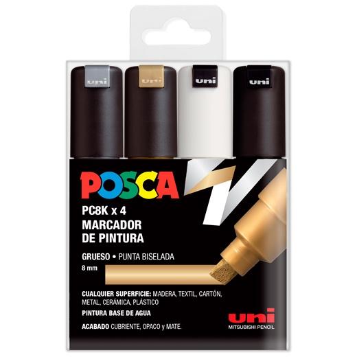 Posca Marcador  Pc-8K/4C No Permanente Punta Biselada 8.0Mm Colores Surtidos Gswb -Estuche 4U-
