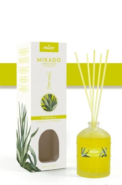 Prady Ambientador Mikado Citronela - Frasco De Cristal 100 Ml Y Varitas Difusoras