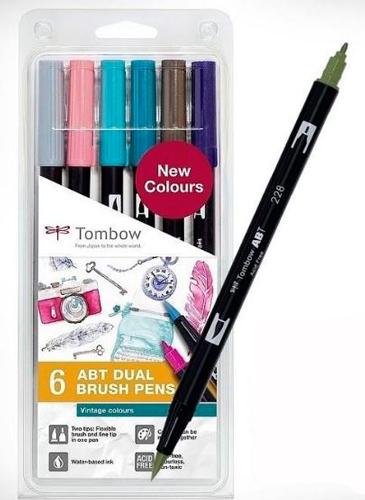 Tombow Abt Dual Brush Rotuladores Doble Punta Fina/Pincel C/Surtidos Vintage Estuche 6 Ud