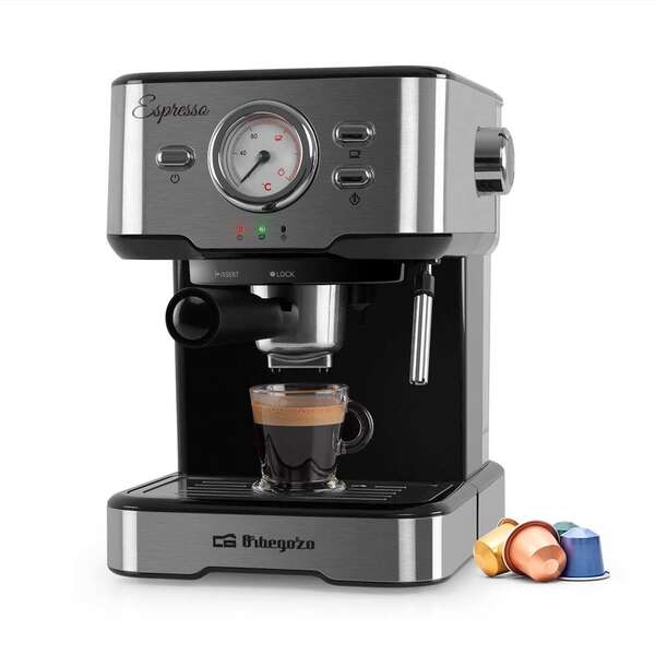 Orbegozo Cafetera Espresso Ex 5500 Orbegozo - Intenso Cafe Cremoso Con Aroma A Grano Recien Molido - Presion De 20 Bar Y 1100W De Potencia - Termometro Para Control De Temperatura