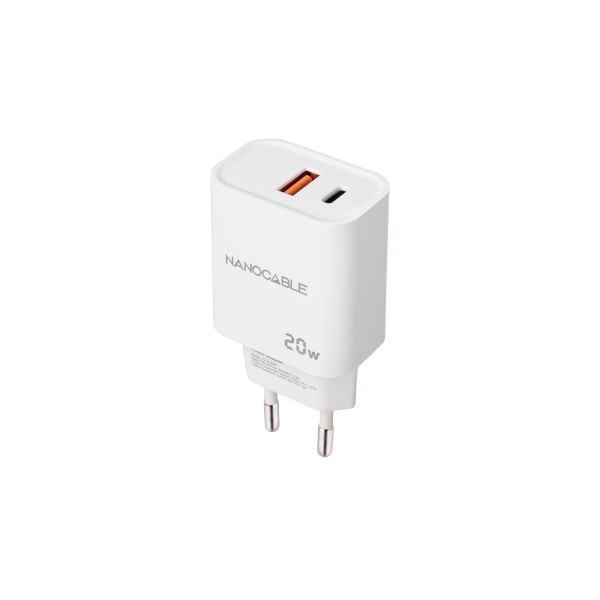Nanocable Cargador De Pared Usb-C/Pd + Usb-A/Qc 20W - Color Blanco