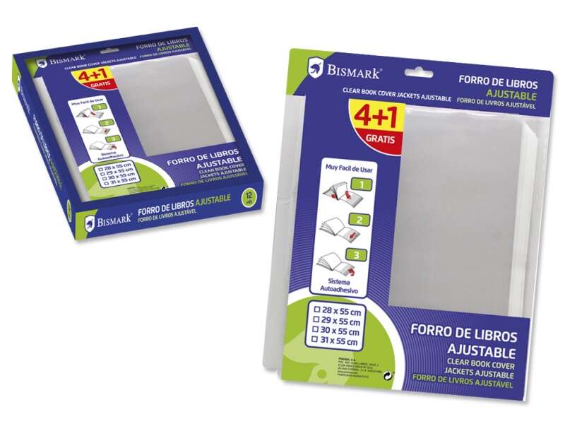 Bismark Pack De 5 Forros Para Libros 290Mm De Polipropileno - Solapa Ajustable - Facil Forrado En 3 Pasos - Sin Necesidad De Cortar Ni Usar Cinta Adhesiva - Transparente