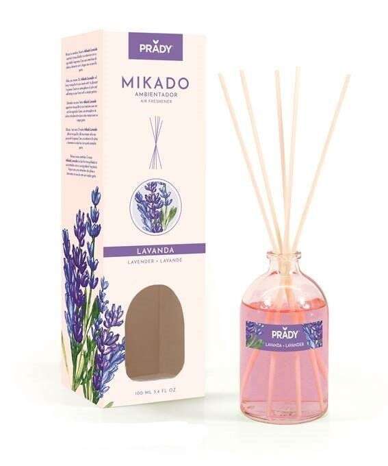 Prady Ambientador Mikado Lavanda - Frasco De Cristal 100Ml Y Varitas Difusoras