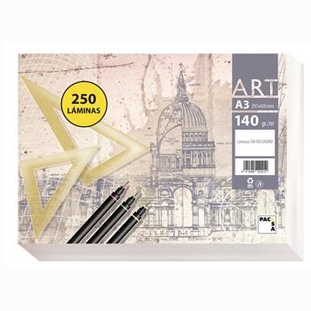 Pacsa Papel De Dibujo Serie Art Paquete 250 Láminas A3 140Gr Liso Sin Recuadro Blanco