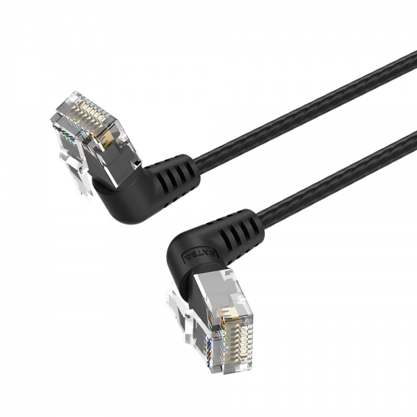 Vention Cable De Red Utp Rj45 Slim Cat.6A Cabeza Rotatoria 360º Angulo Recto - 1M - Color Negro