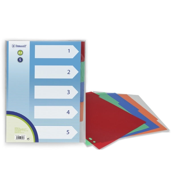 Bismark Pack De 5 Separadores De Polipropileno - Tamaño A4 - Multitaladro - Colores Surtidos