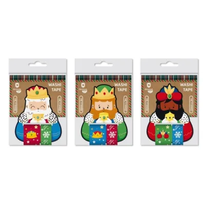 Bismark Pack De 2 Rollos De Cinta Washi-Tape Navideña Para Regalos - Tematica Reyes Magos - Medidas 20Mmx3M Y 30Mmx3M - 3 Diseños Aleatorios