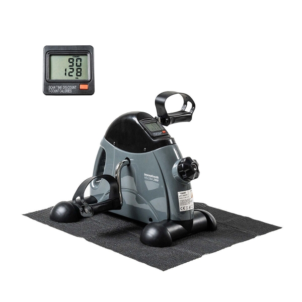 Innovagoods Velora 2100 Pedaleador Estatico Para Piernas Y Brazos - Contador Digital Lcd - Resistencia Ajustable - Esterilla Antideslizante - Soporta 100Kg - 35X31X39Cm - Color Gris Y Negro