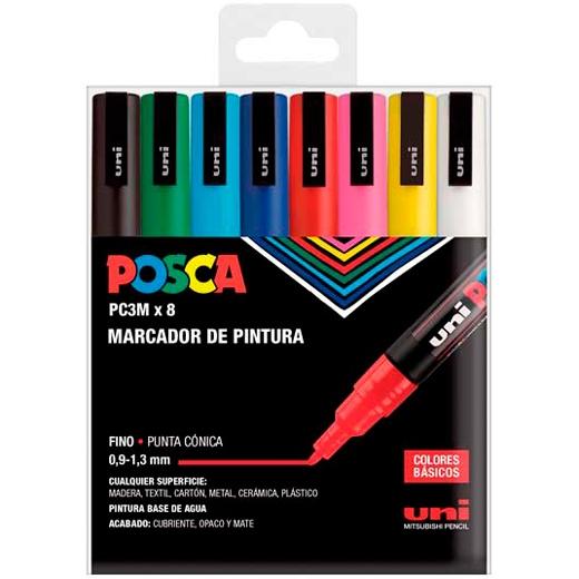 Posca Marcador  Pc-3M/8C No Permanente Punta Fina 0.9Mm-1.3Mm Colores Surtidos Basic -Estuche 8U-
