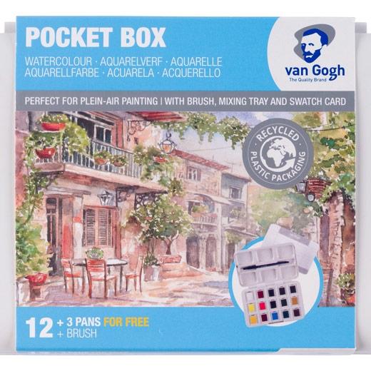 Talens Van Gogh Acuarelas Básicas En Medias Pastillas C/Surtidos Estuche 12 Ud + 3 Gratis + Pincel