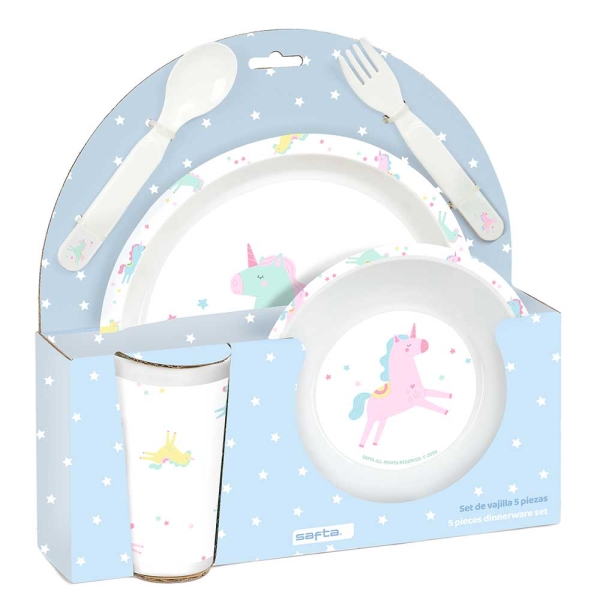 Safta Unicornio Set De Menaje Infantil - Pvc Sin Bpa - 260X90X260Mm - Color Azul