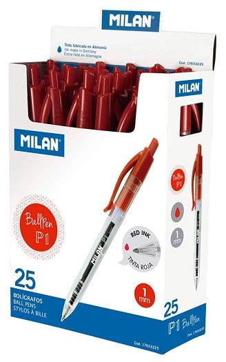 Milan Bolígrafo P1 Cuerpo Transparente Rojo -Caja 25U-
