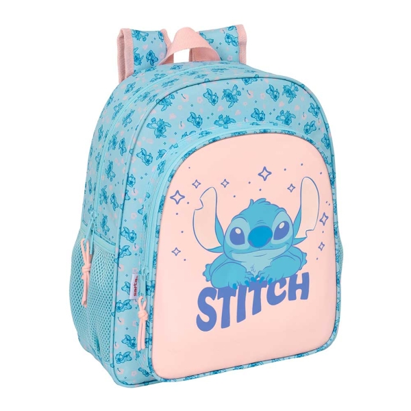 Safta Stitch Ohana Mochila - Adaptable A Carro - Portabotellas - Doble Tirador - Ergonomia Acolchada - Bolsillo Frontal - Asa De Mano - 15L - 320X120X380Mm - Color Azul Claro