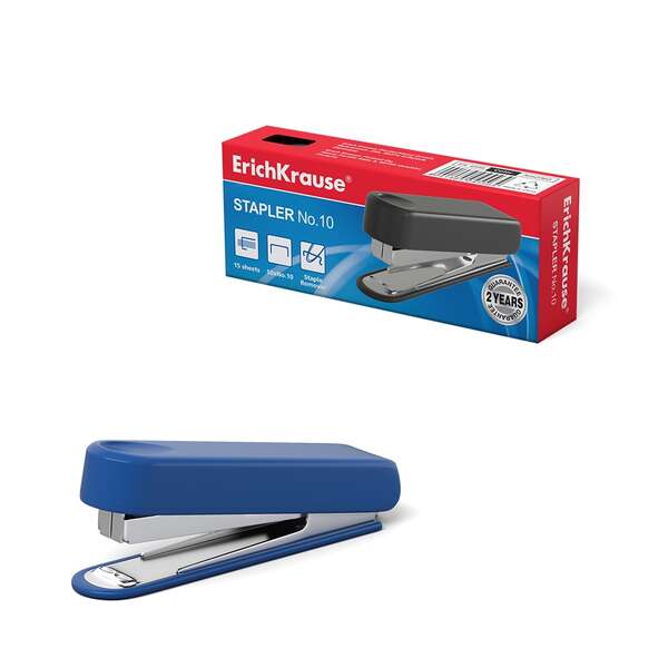 Erichkrause Grapadora №10 - Hasta 15 Hojas - Plastico Resistente A Golpes - Mecanismo De Acero - Capacidad 50 Grapas - Garantia 2 Años - Varios Colores/Diseños Disponibles