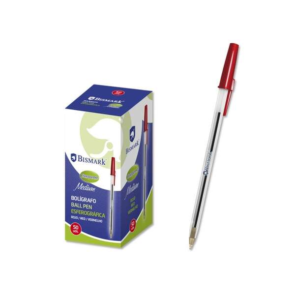 Bismark Boligrafo De Bola - Punta Redonda - Capuchon Y Tapon Del Color De La Tinta - Color Rojo