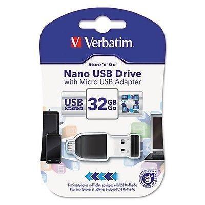 Verbatim Pendrive Nano On-The-Go 32Gb Usb 2.0 Otg Con Adaptador Micro Usb Negro