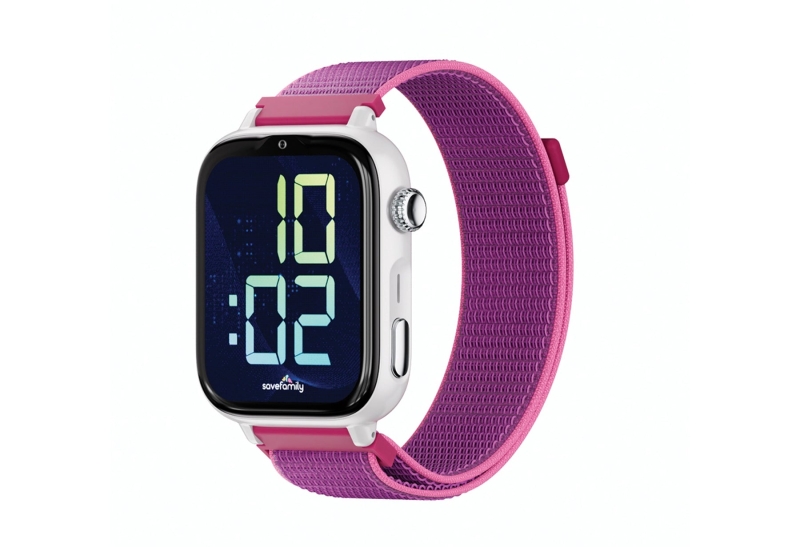 Savefamily Reloj Inteligente Smartwatch Infantil Savewatch Plus 2 - Pantalla Amoled - Carcasa Blanca - Correa Tela Frambuesa