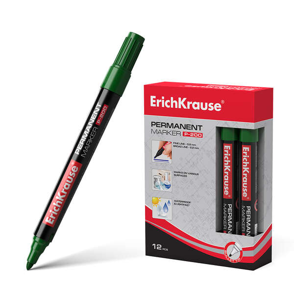 Erichkrause Marcador Permanente P-200 - Punta En Forma De Bala - Resistente Al Agua Y A Los Rayos Uv - Color Verde