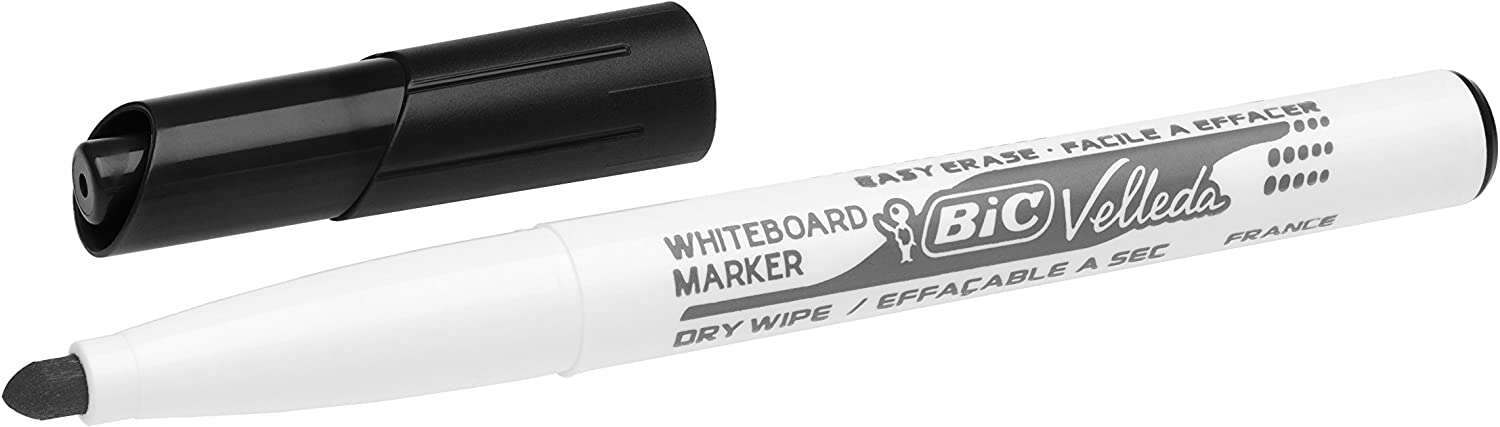 Bic Velleda 1741 Marcador Para Pizarra - Punta De 4.5 Mm - Trazo 1.4Mm - Tinta Con Base De Acetona - Borrado Optimo - Larga Duracion - Color Negro
