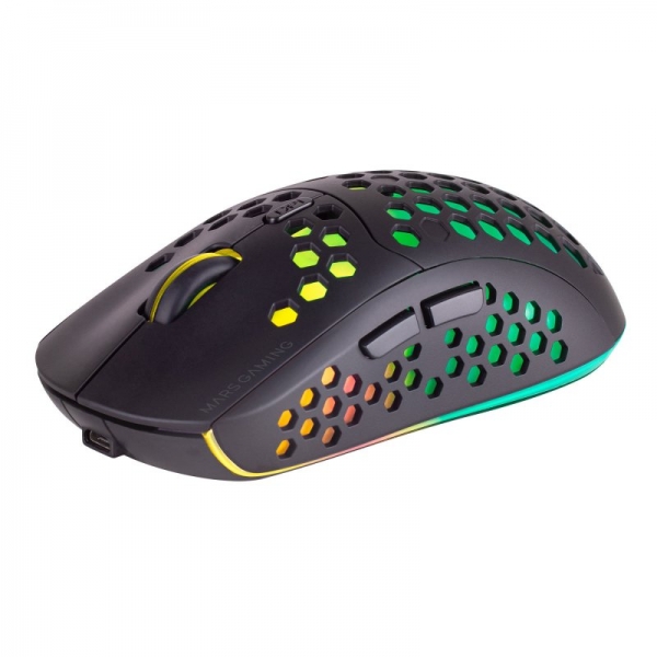 Mars Gaming Mmw3 Raton Inalambrico Ultraligero - Rgb Flow - Sensor Optico 3200 Dpi - Switches Huano - Conexion 2.4G - Bateria Recargable - Color Negro