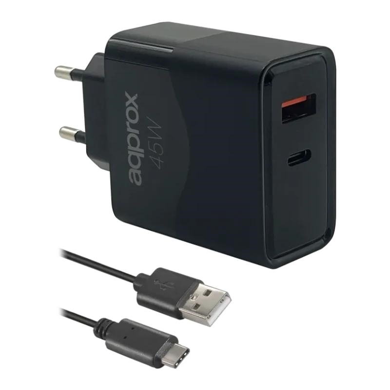 Approx Cargador 45W Qc 1 X Usb A+ 1 X Usb C+Cable