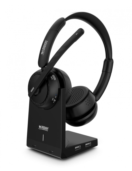 Urban Factory Movee Max Auriculares Bluetooth 5.2 - Reduccion Activa De Ruido - Soporte De Carga - Microfono Con Reduccion De Ruido Ambiental - Color Negro