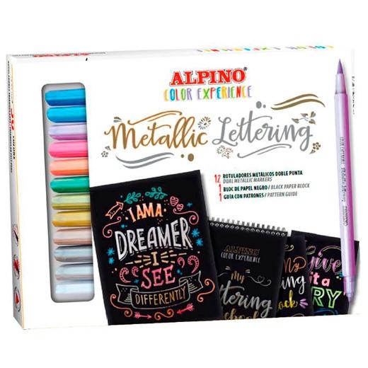 Alpino Rotuladores Metallic Lettering Color Experience Doble Punta C/Surtidos Estuche 12 Ud + Bloc
