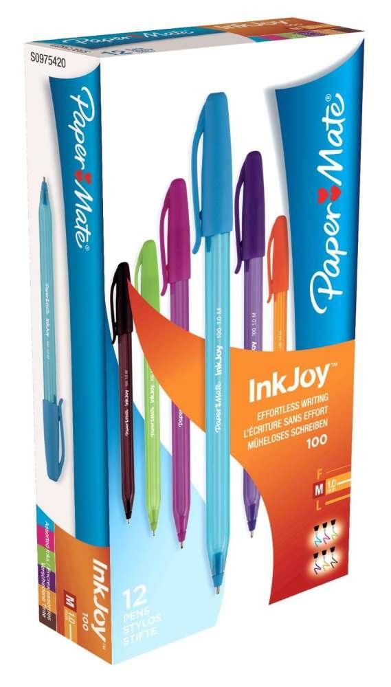 Paper Mate Bolígrafo Inkjoy 100 Cap Surtido 2 Rosa, 2 Verde Claro, 2 Morado, 2 Naranja, 2 Marrón, 2 Turquesa Caja 12 Ud